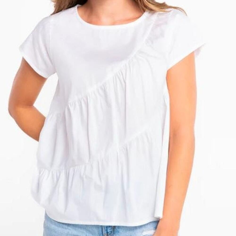 S'Edge Paige Short Sleeve Cotton Top White S NEW Minimalist Softgirl Basics